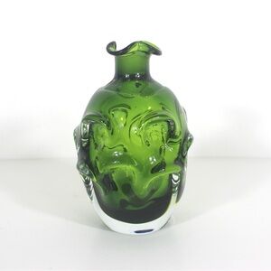 Vintage Swedish Art Glass Vase Modernist Hand Blown Green Seda Sweden